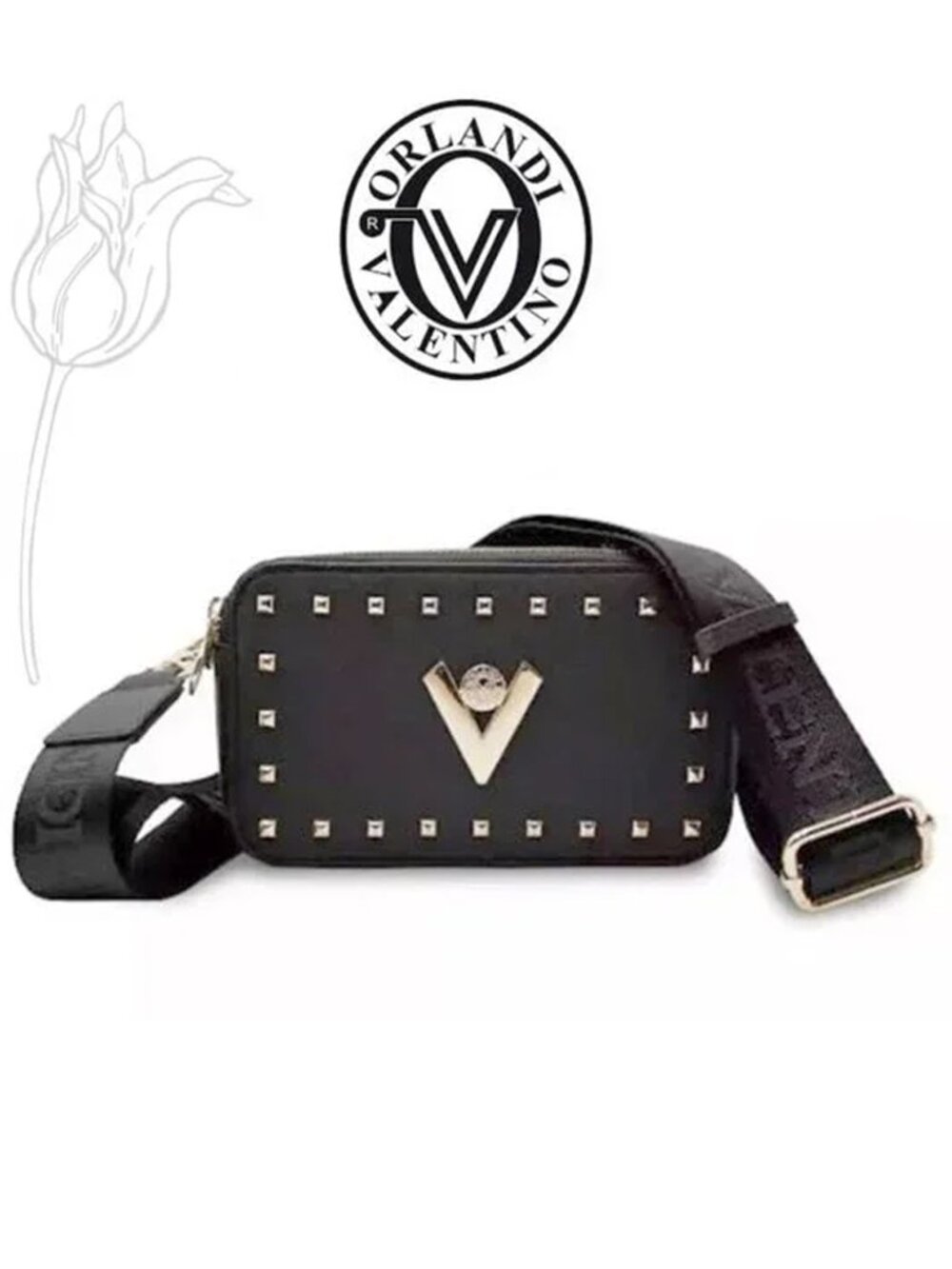 VALENTINO ORLANDI Studded Double Zip Crossbody Camera Bag Purse
